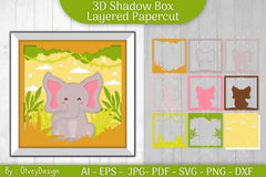 Elephant Animals Shadow Box Layered Papercut SVG Bundle - CraftNest - Digital Crafting and Art