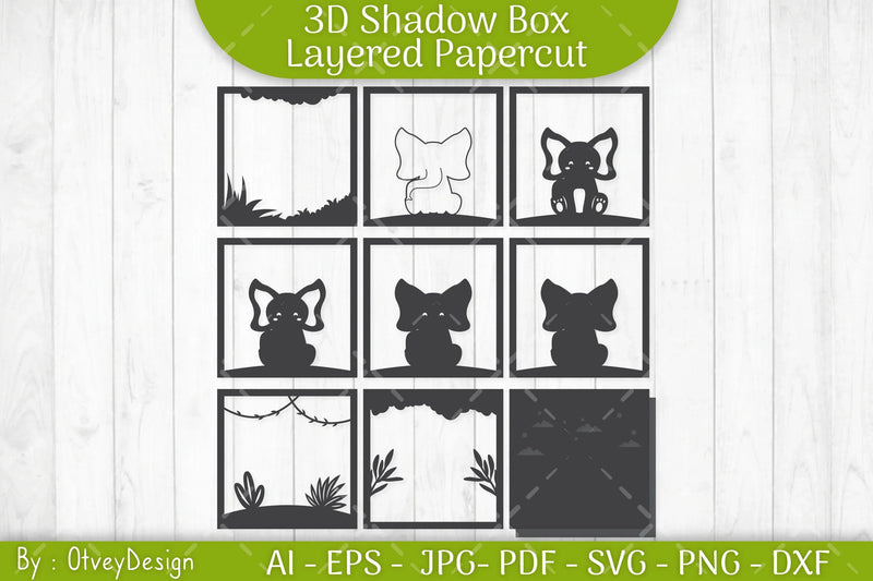 Elephant Animals Shadow Box Layered Papercut SVG Bundle - CraftNest - Digital Crafting and Art