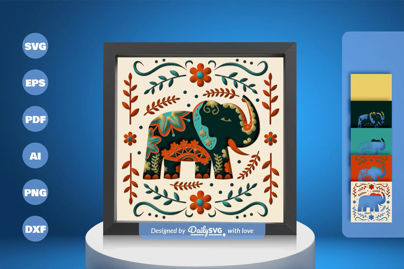Elephant Folk Art Papercut SVG Bundle - CraftNest - Digital Crafting and Art