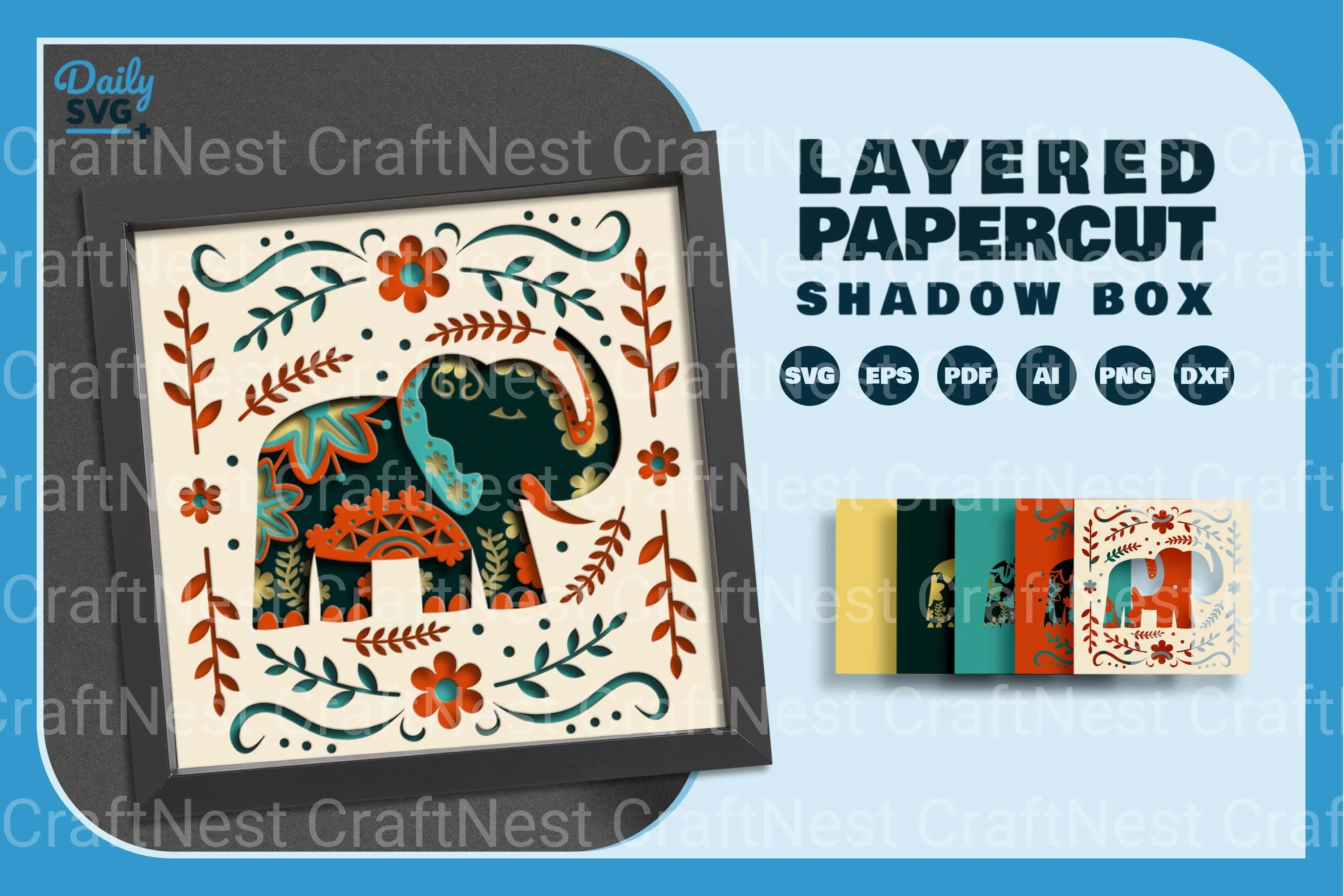 Elephant Folk Art Papercut SVG Bundle