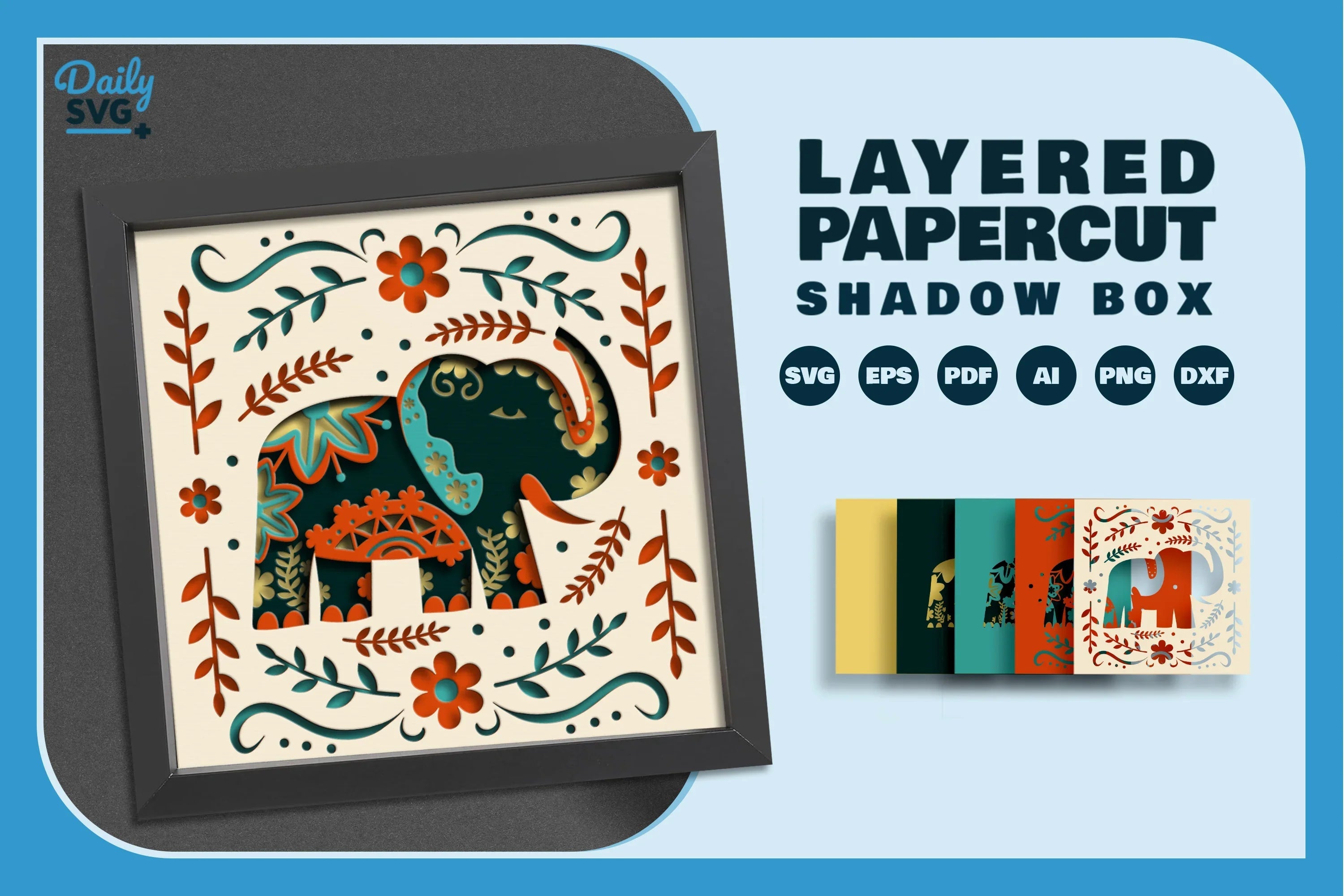 Elephant Folk Art Papercut SVG Bundle - CraftNest - Digital Crafting and Art
