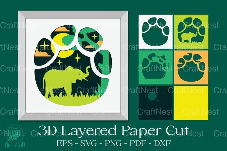 Elephant Footprint 3D Layered Papercut Clipart Bundle - CraftNest - Digital Crafting and Art