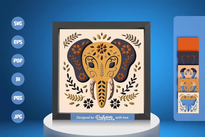 Elephant Head Folk Art Papercut SVG Bundle - CraftNest - Digital Crafting and Art