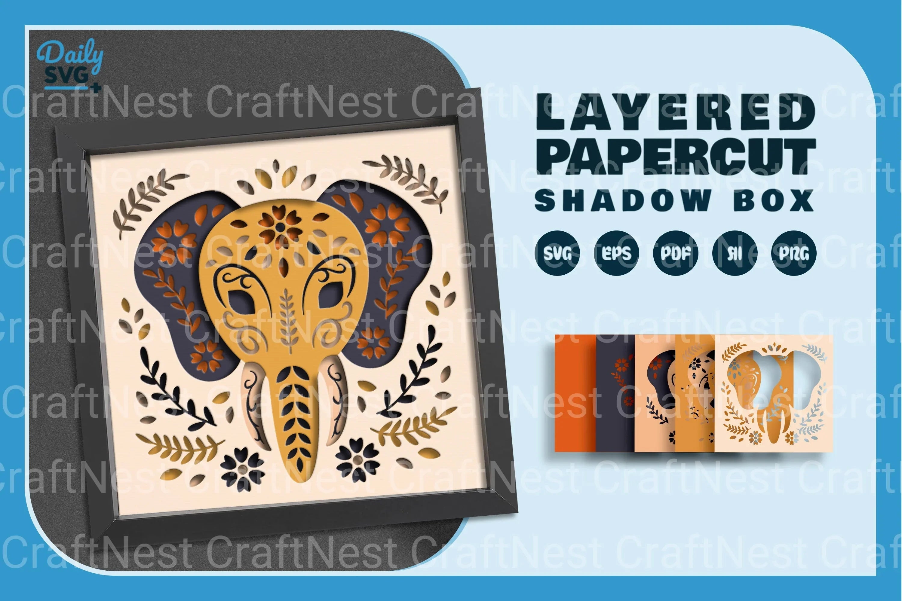 Elephant Head Folk Art Papercut SVG Bundle
