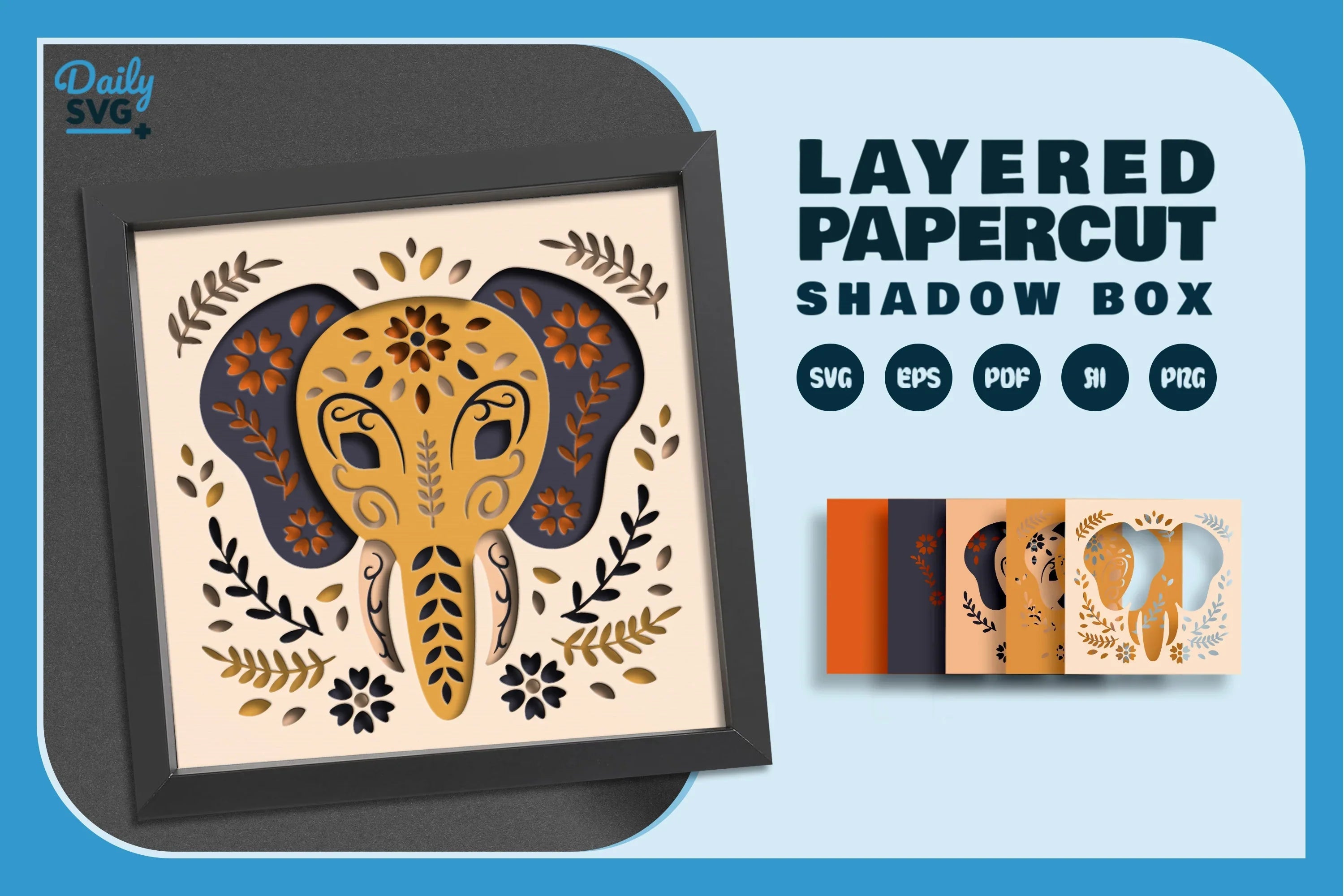 Elephant Head Folk Art Papercut SVG Bundle - CraftNest - Digital Crafting and Art