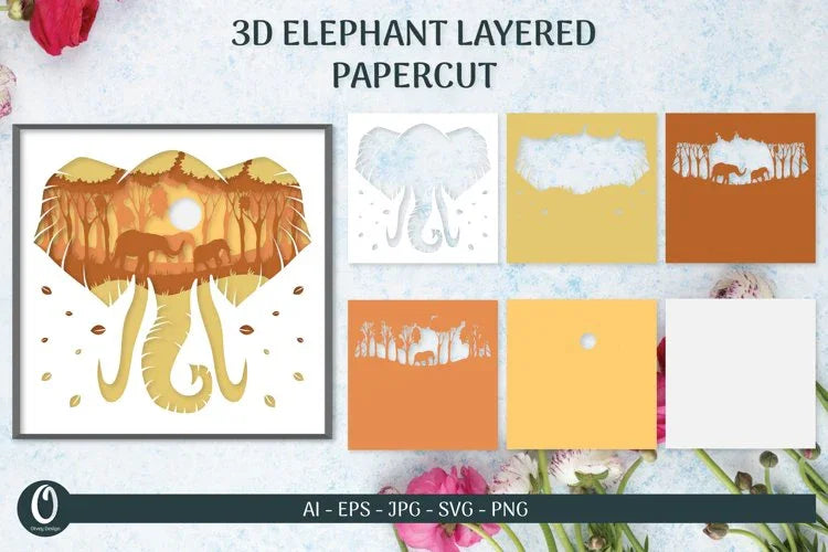 Elephant Layered Papercut 3D SVG Bundle 3 - CraftNest - Digital Crafting and Art