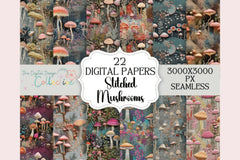 Embroidered Mushroom Seamless Digital Paper - CraftNest - Digital Crafting and Art