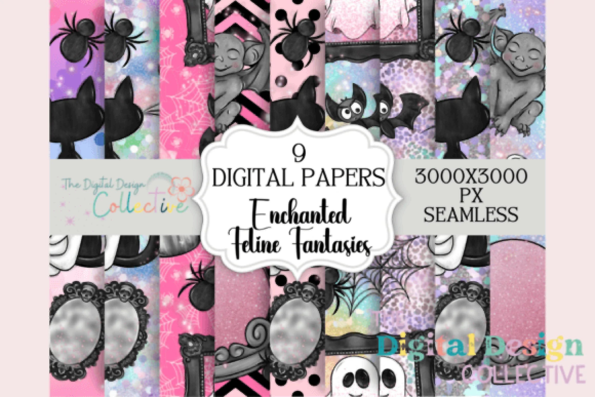 Enchanted Feline Fantasy Digital Paper - CraftNest - Digital Crafting and Art