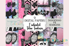 Enchanted Feline Fantasy Digital Paper - CraftNest - Digital Crafting and Art