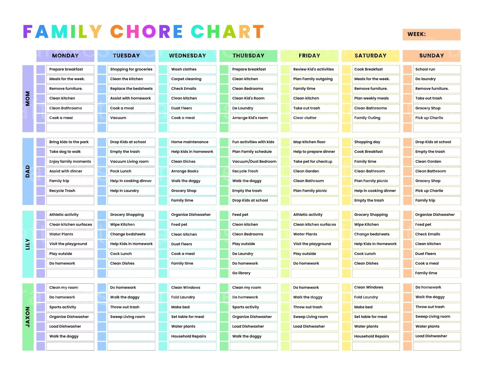 Family Chore Chart Template - CraftNest - Digital Crafting and Art