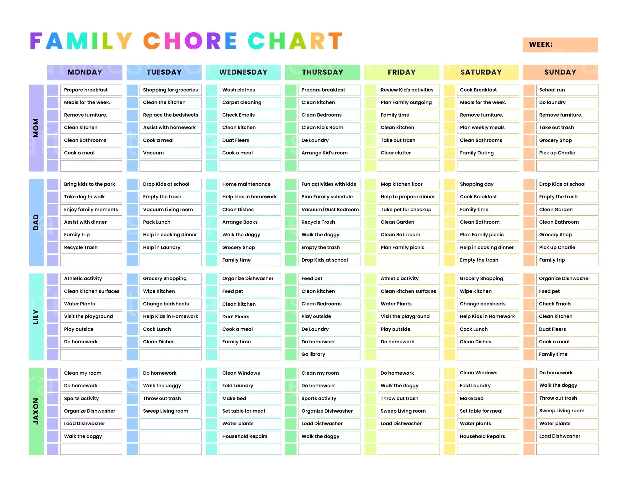 Family Chore Chart Template - CraftNest - Digital Crafting and Art