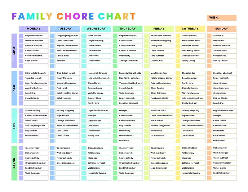 Family Chore Chart Template - CraftNest - Digital Crafting and Art