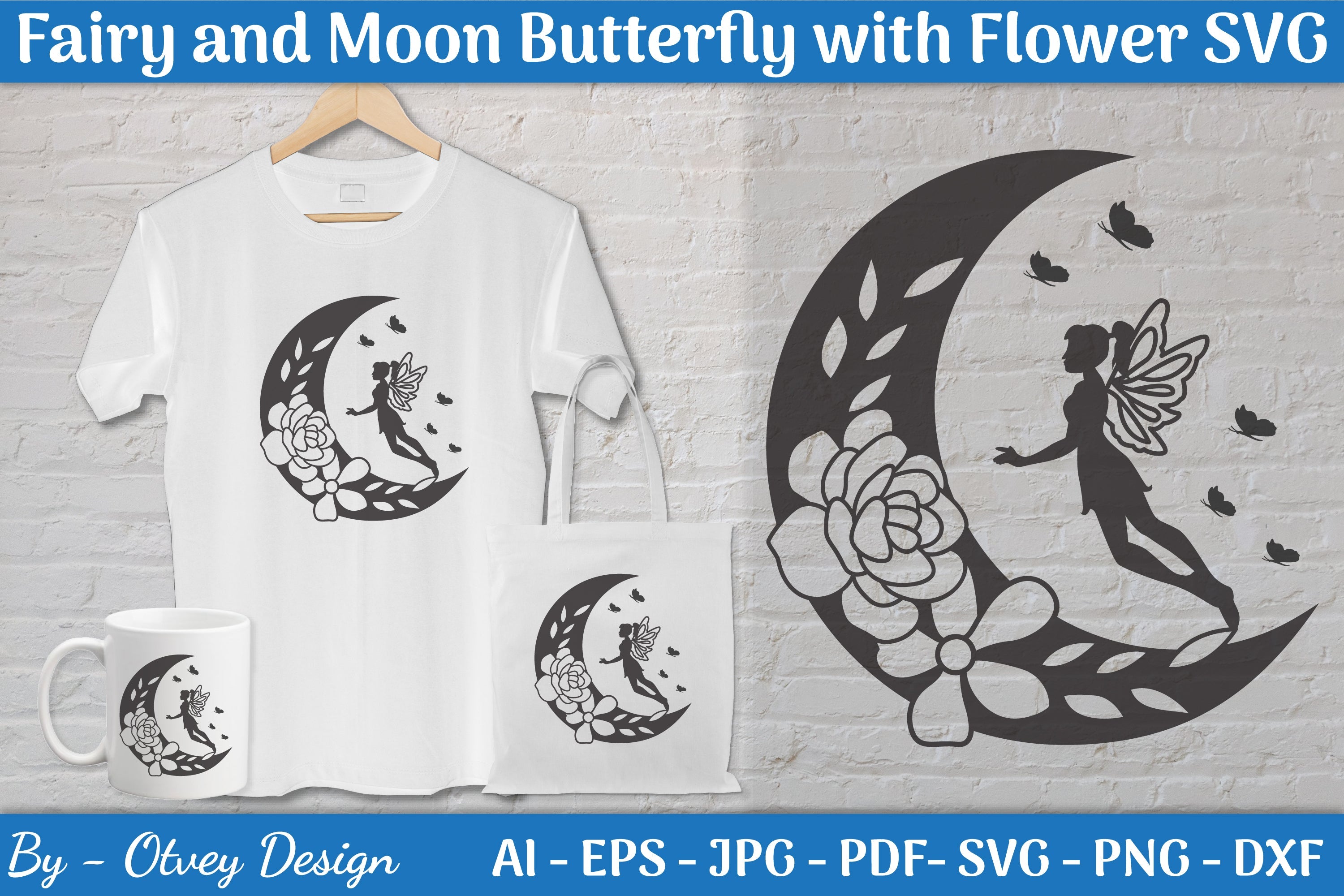 Fairy and Moon Butterfly with Flower SVG Bundle