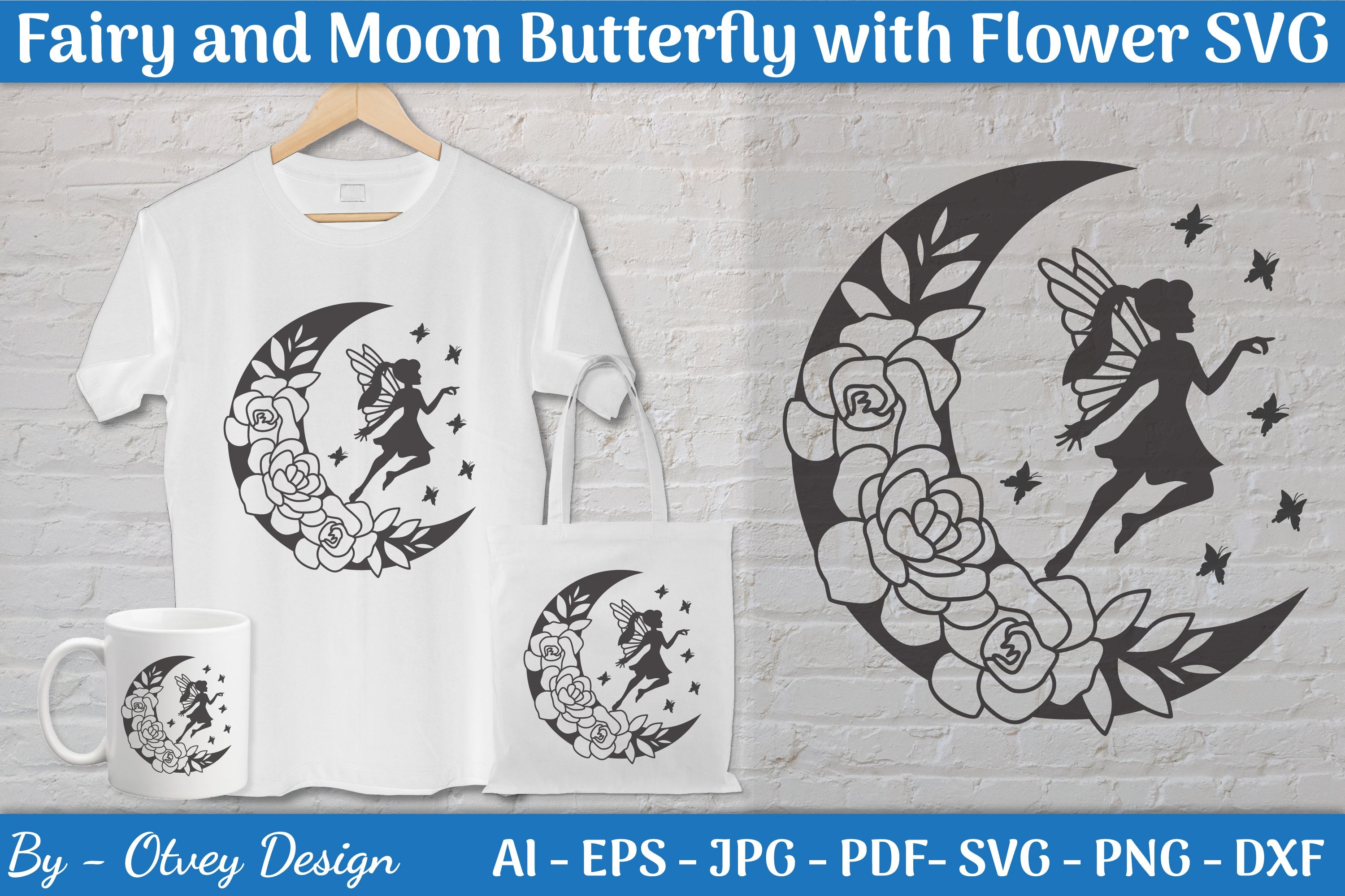 Fairy and Moon Butterfly with Flower SVG Bundle