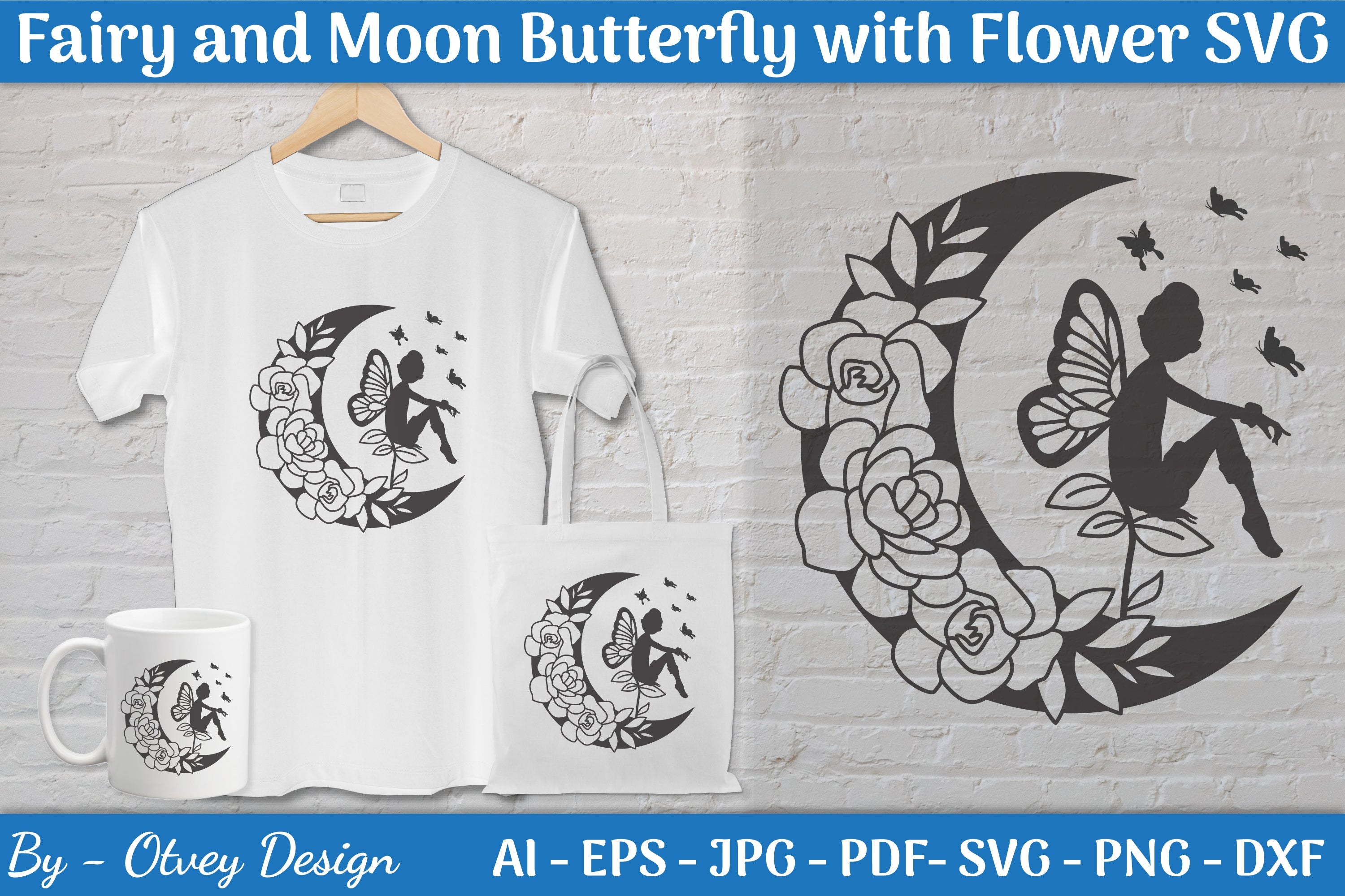 Fairy and Moon Butterfly with Flower SVG Bundle