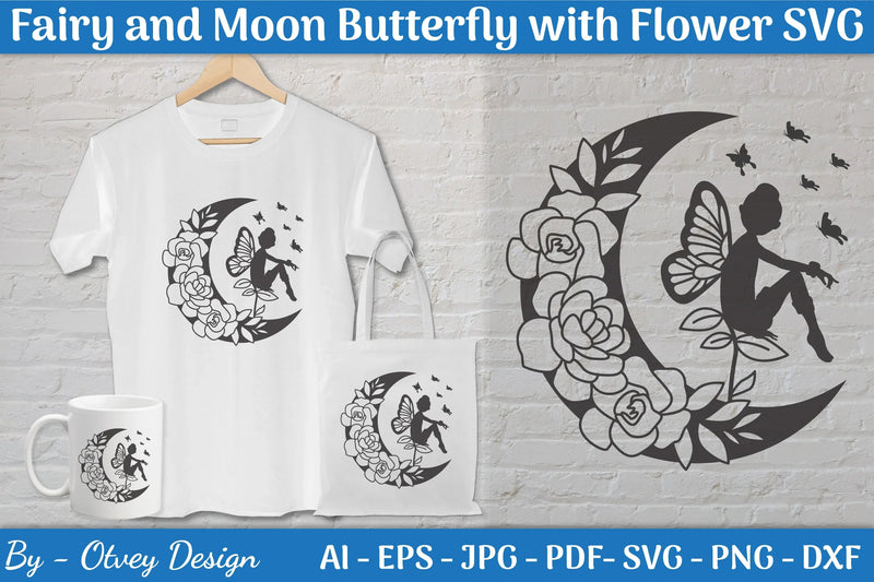 Fairy and Moon Butterfly with Flower SVG Bundle - CraftNest - Digital Crafting and Art