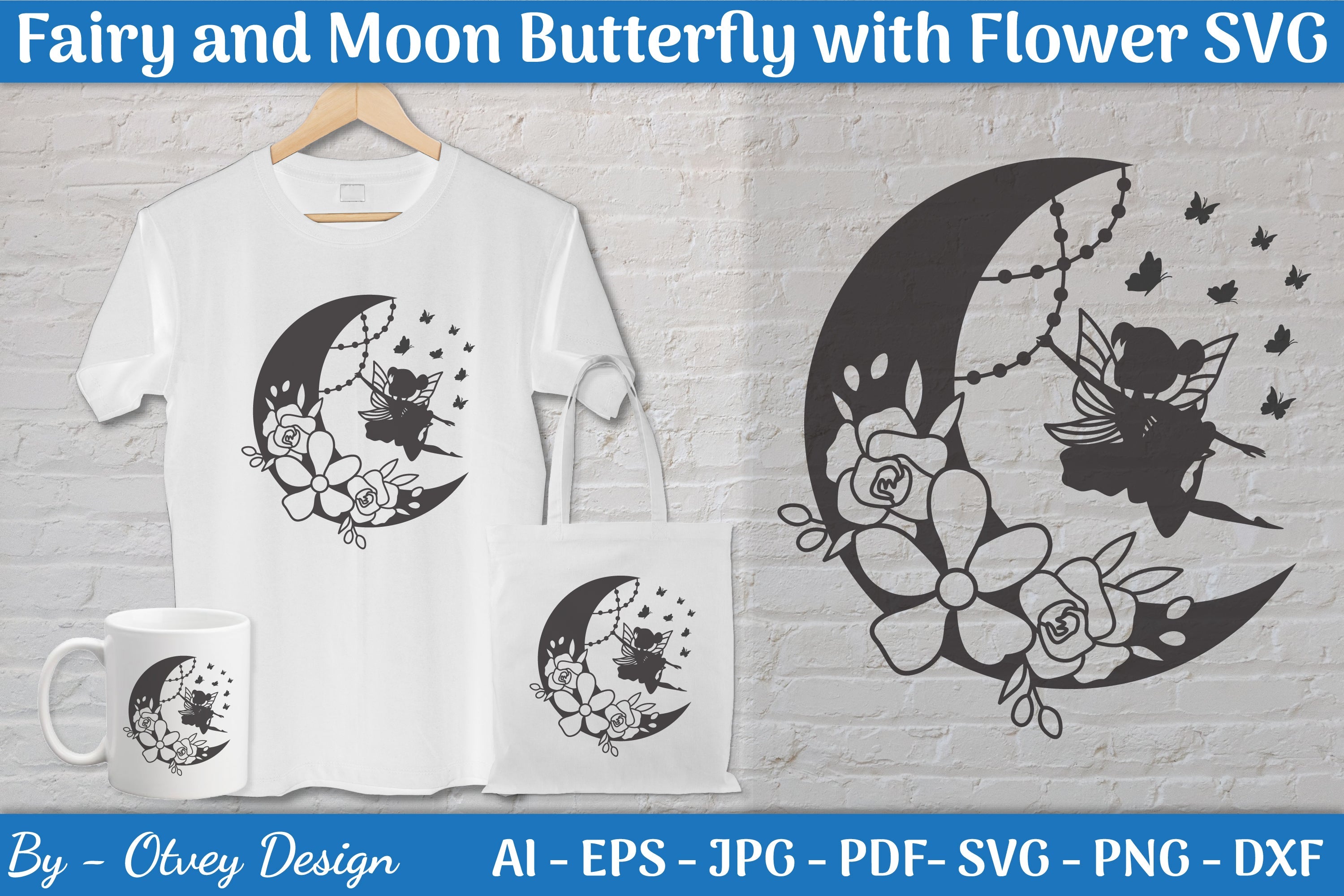 Fairy and Moon Butterfly with Flower SVG Bundle