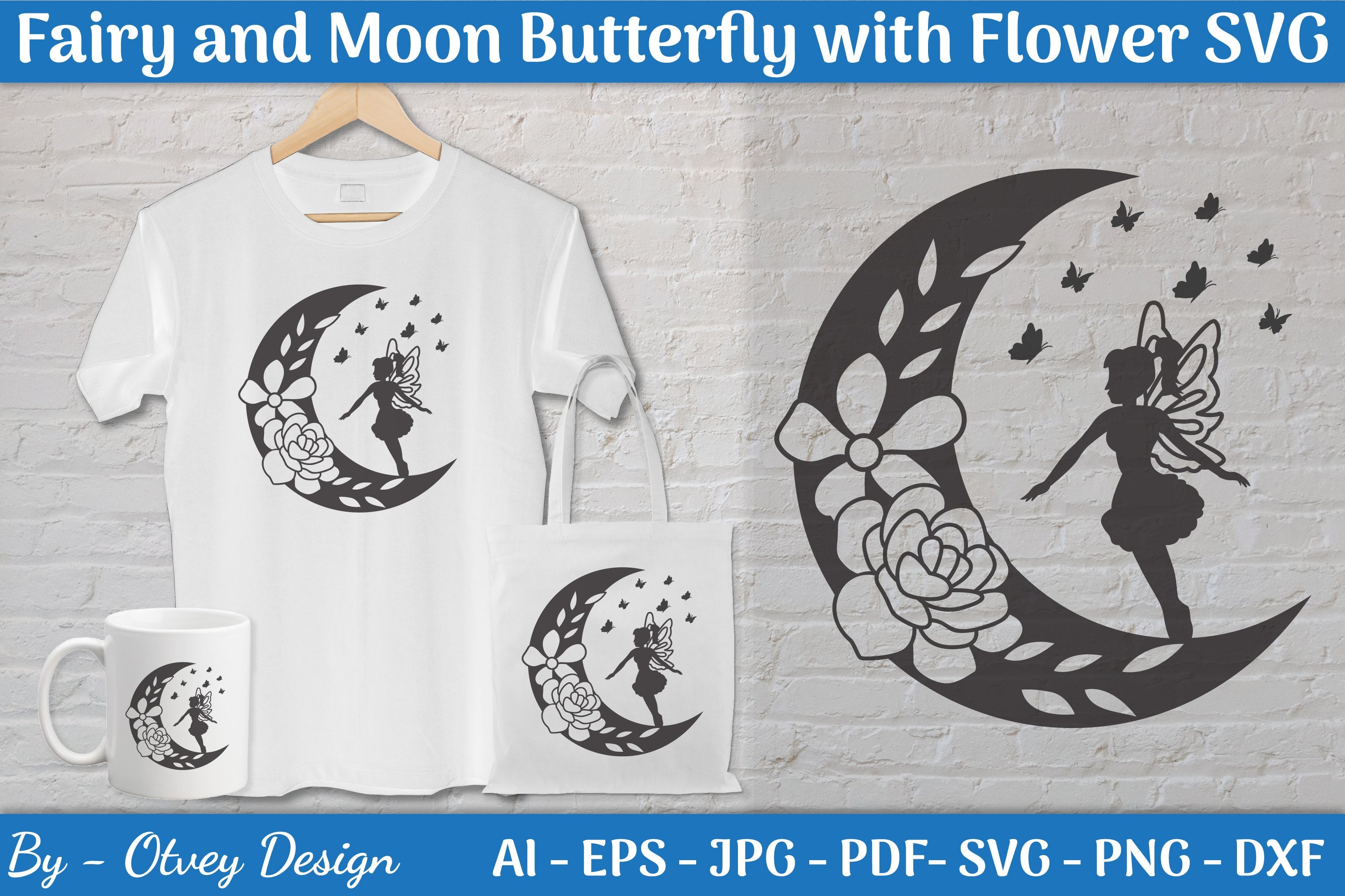 Fairy and Moon Butterfly with Flower SVG Bundle