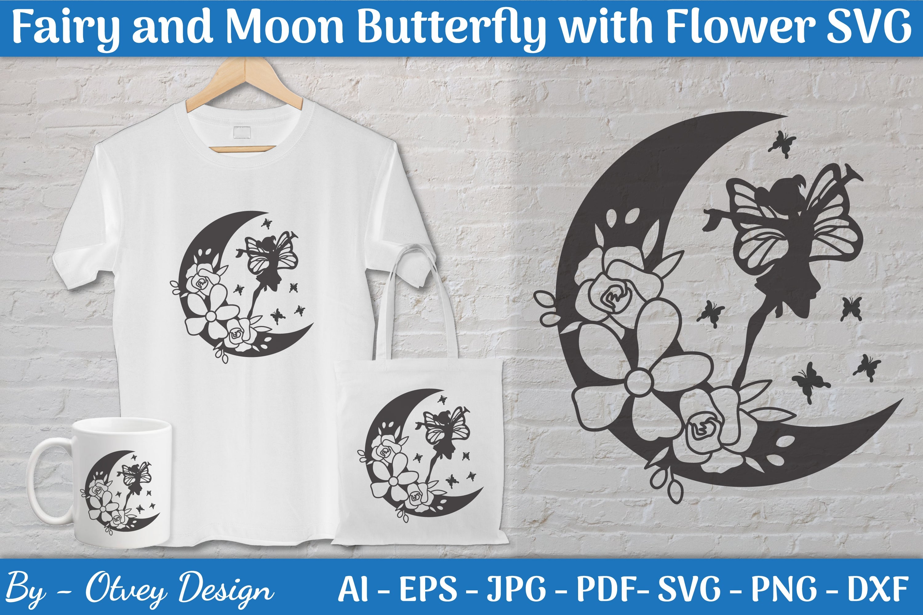 Fairy and Moon Butterfly with Flower SVG Bundle