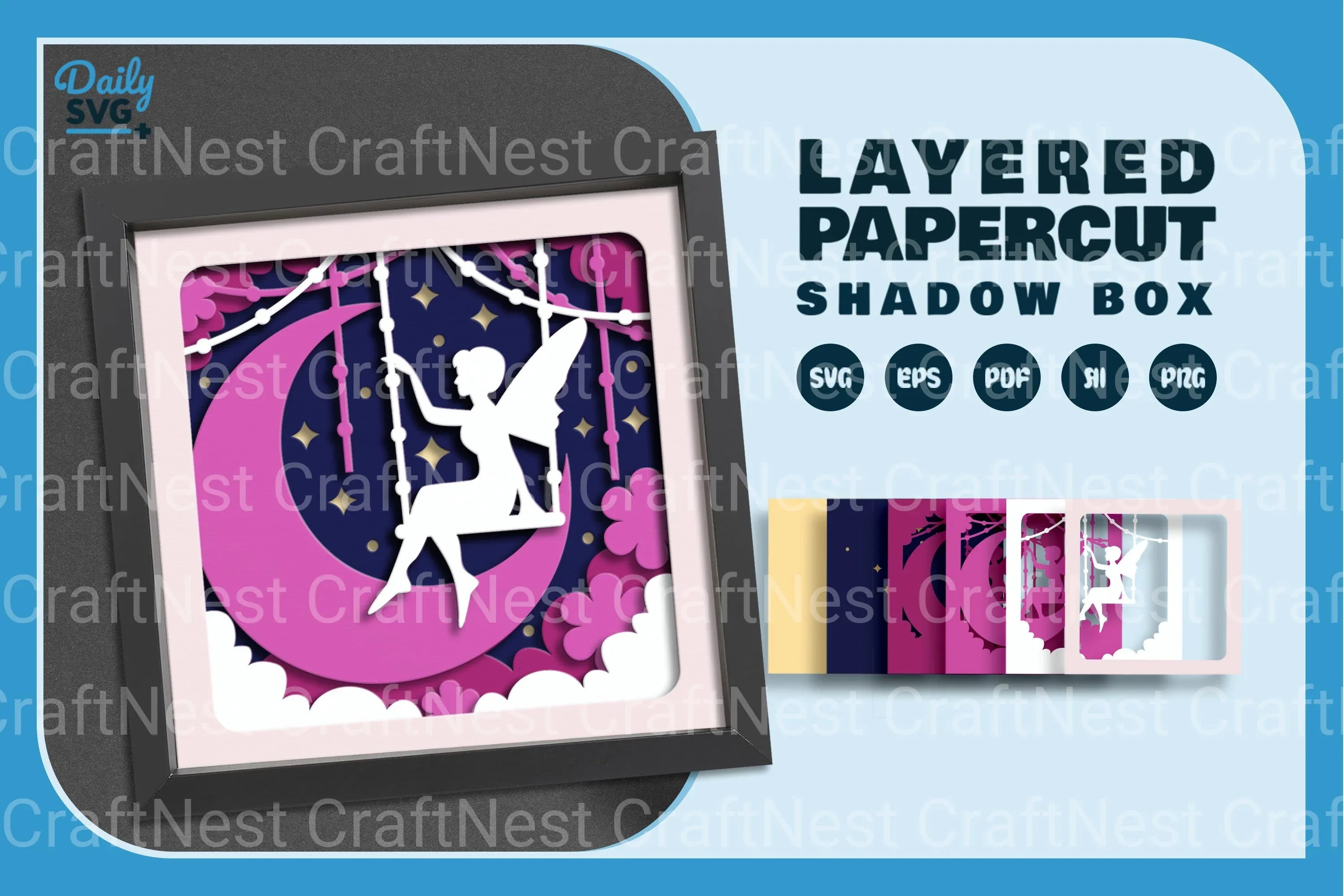 Fairy Crescent Moon Papercut SVG Bundle
