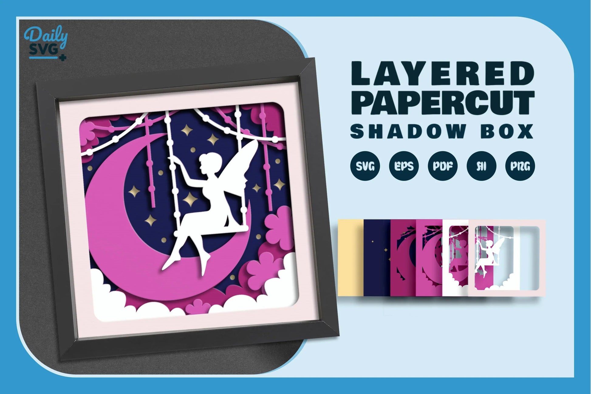 Fairy Crescent Moon Papercut SVG Bundle - CraftNest - Digital Crafting and Art