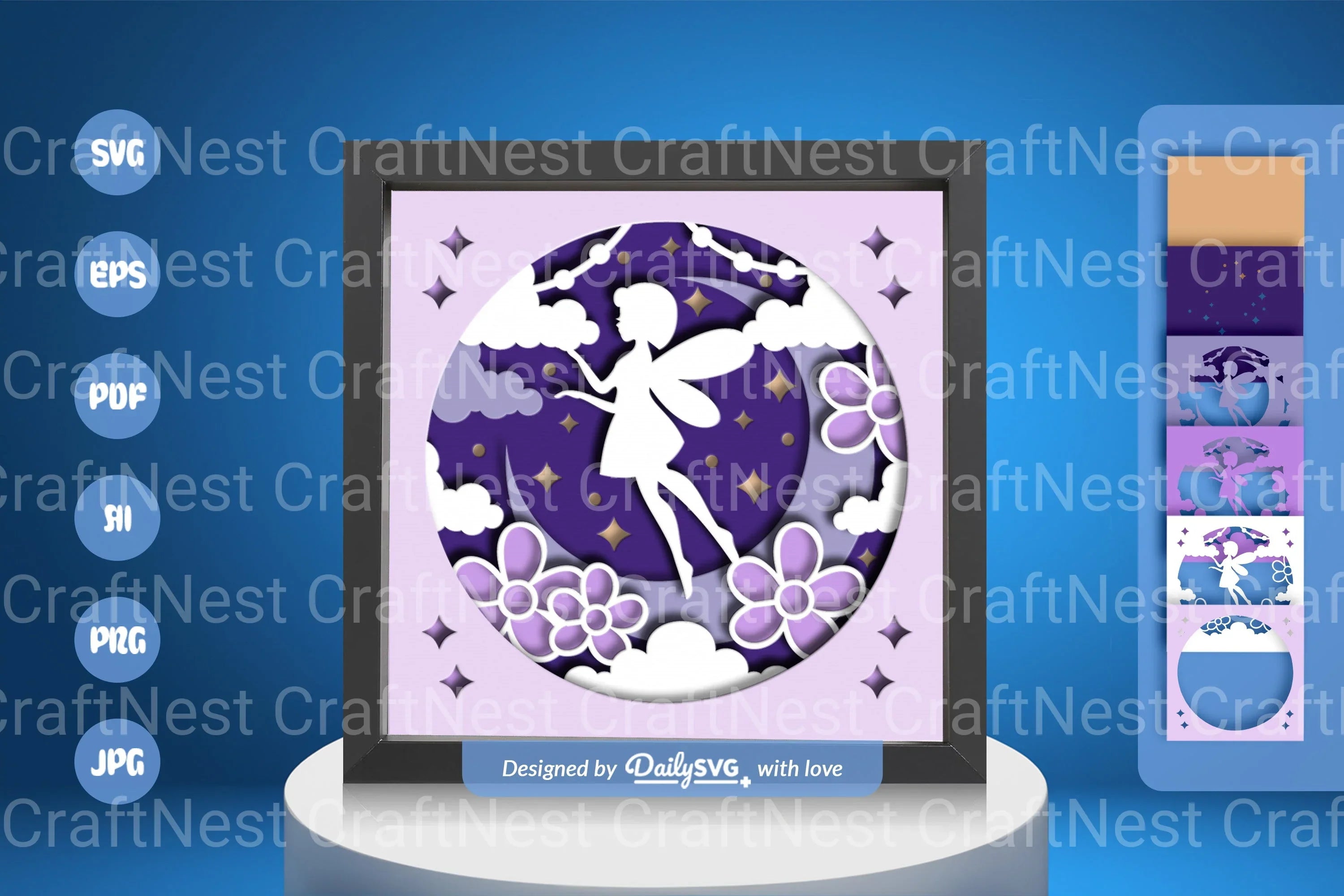 Fairy Crescent Moon Papercut SVG Bundle
