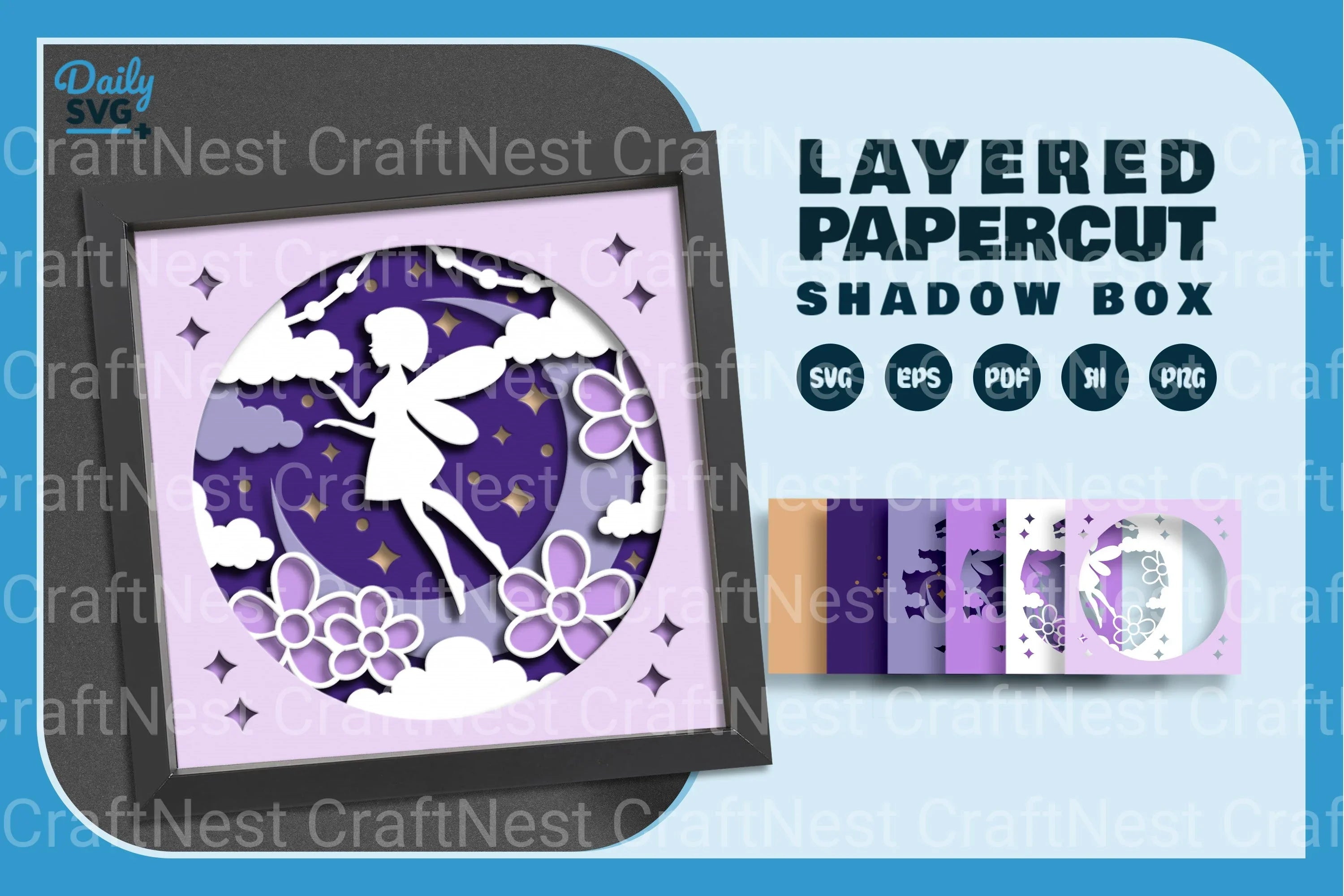 Fairy Crescent Moon Papercut SVG Bundle