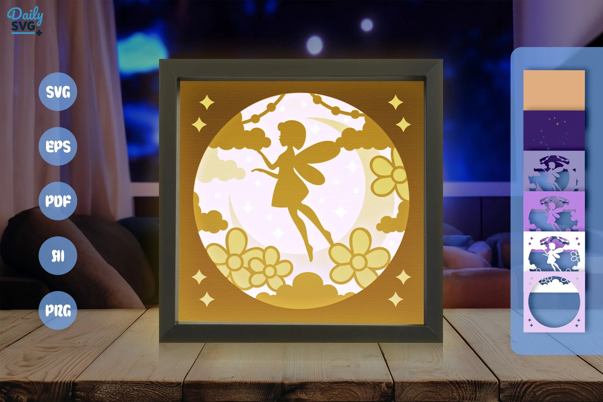Fairy Crescent Moon Papercut SVG Bundle 1 - CraftNest - Digital Crafting and Art