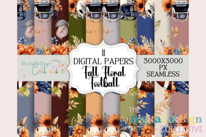 Fall Floral Football Digital Paper - CraftNest - Digital Crafting and Art