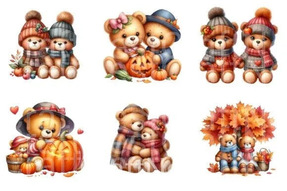 Fall Teddy Bears Couple Clipart Bundle - CraftNest - Digital Crafting and Art