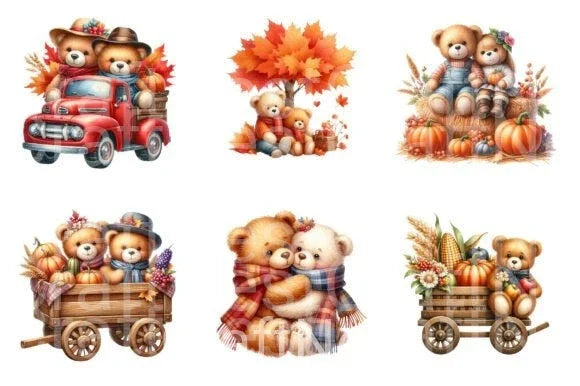 Fall Teddy Bears Couple Clipart Bundle - CraftNest - Digital Crafting and Art