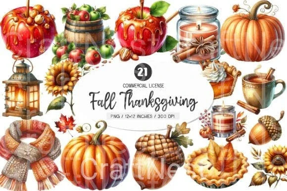 Thanksgiving Clipart Bundle for Fall - CraftNest - Digital Crafting and Art