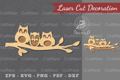 Family Owl Laser Cut Decoration Clipart Bundle - CraftNest - Digital Crafting and Art