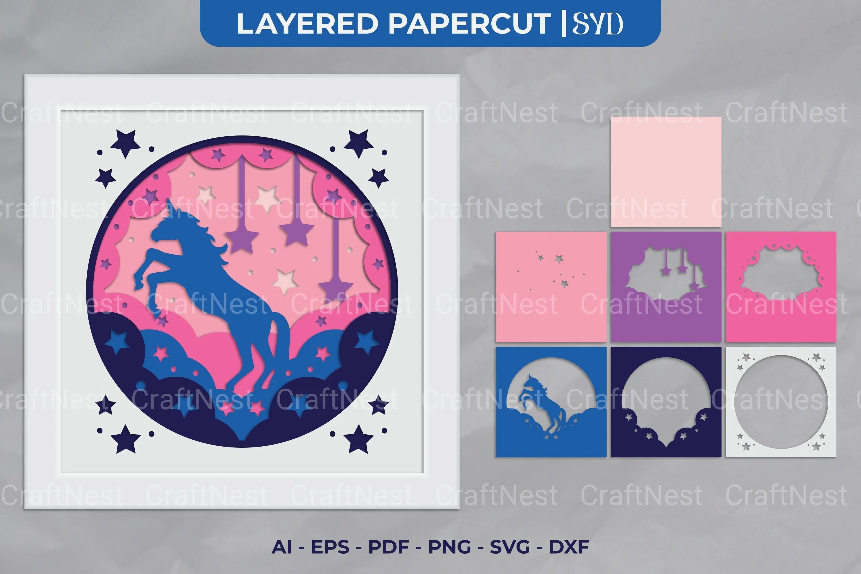 Fantasy Unicorn 3D Layered Papercut Clipart Bundle - CraftNest - Digital Crafting and Art