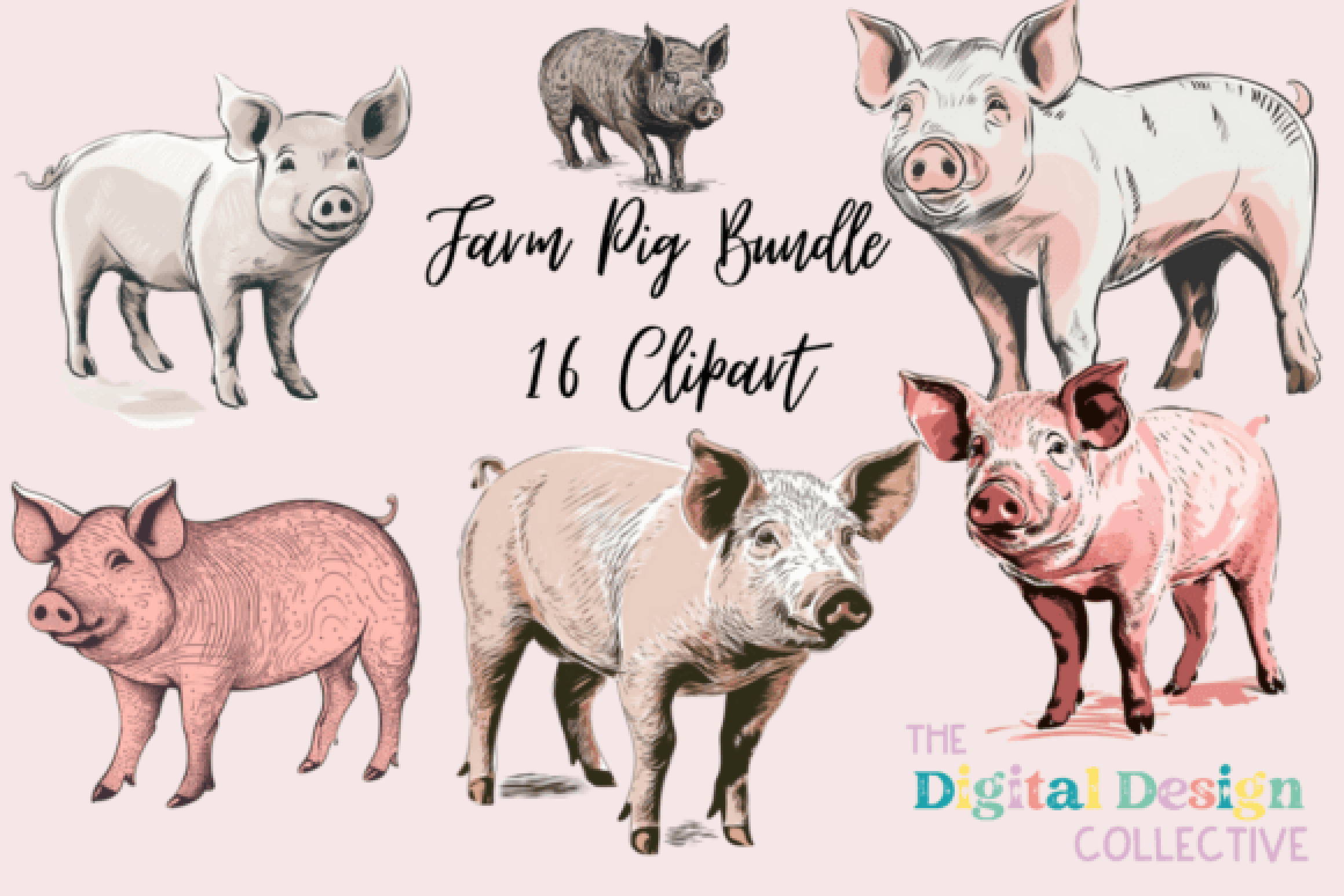 Adorable Farm Pig Clipart Bundle