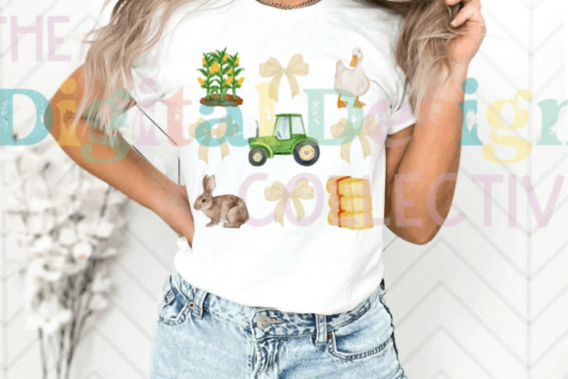 Charming Farm Coquette Clipart Bundle with Farm Animals - CraftNest - Digital Crafting and Art