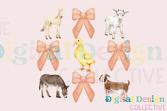 Charming Farm Coquette Clipart Bundle with Farm Animals - CraftNest - Digital Crafting and Art