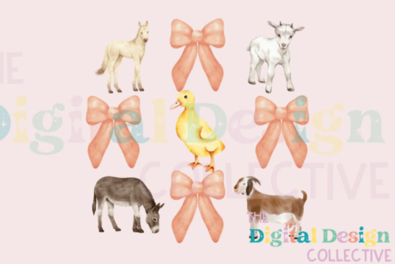 Charming Farm Coquette Clipart Bundle with Farm Animals - CraftNest - Digital Crafting and Art