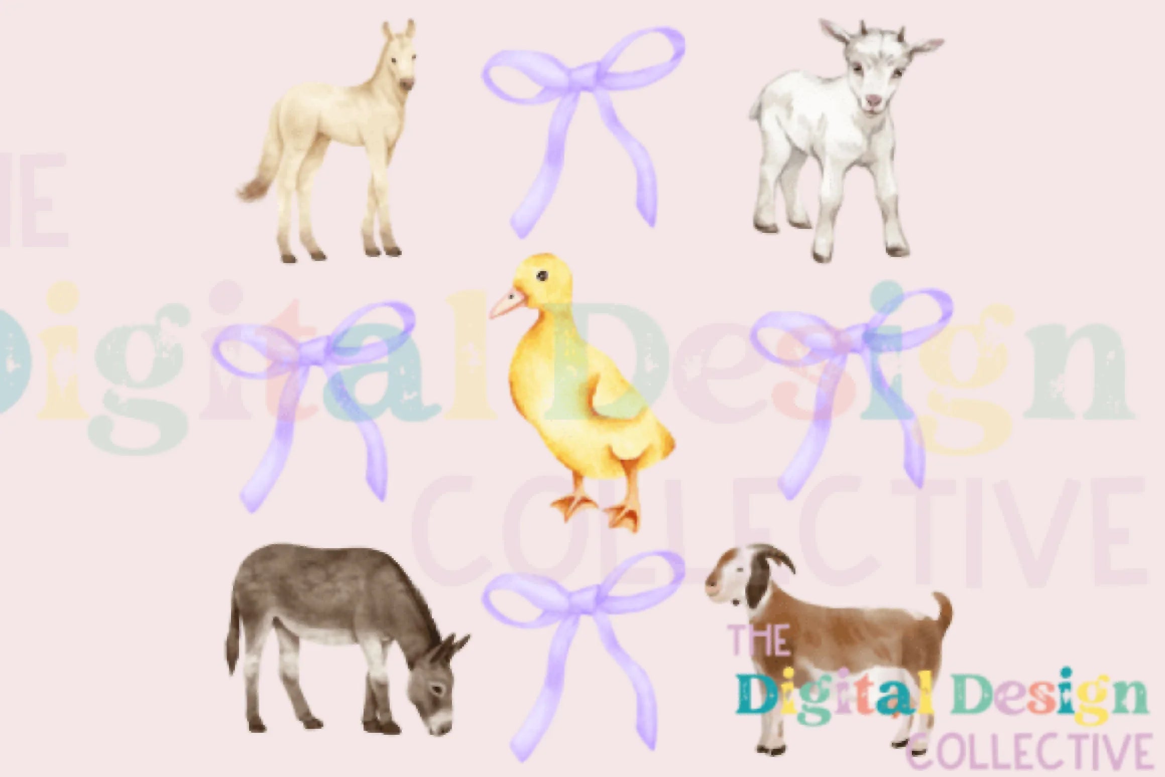 Charming Farm Coquette Clipart Bundle with Farm Animals - CraftNest - Digital Crafting and Art