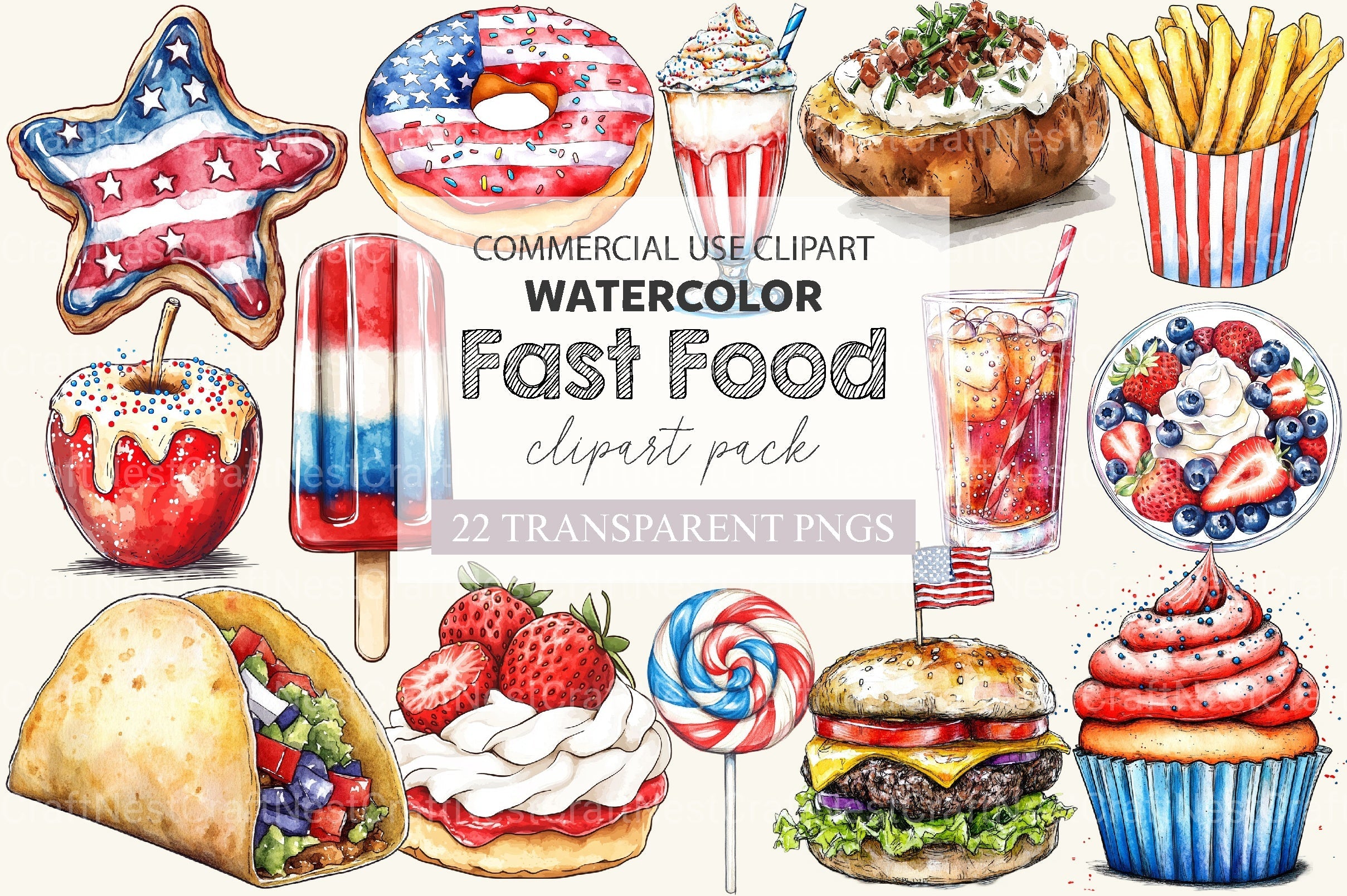 Fast Food For 4th Of July Clipart Bundle 2