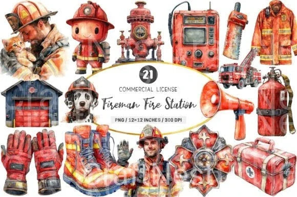 Fireman Fire Station Clipart Bundle - CraftNest - Digital Crafting and Art