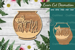 Fish in Bowl Laser Cut Decoration Clipart Bundle - CraftNest - Digital Crafting and Art