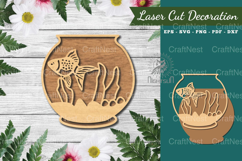 Fish in Bowl Laser Cut Decoration Clipart Bundle - CraftNest - Digital Crafting and Art