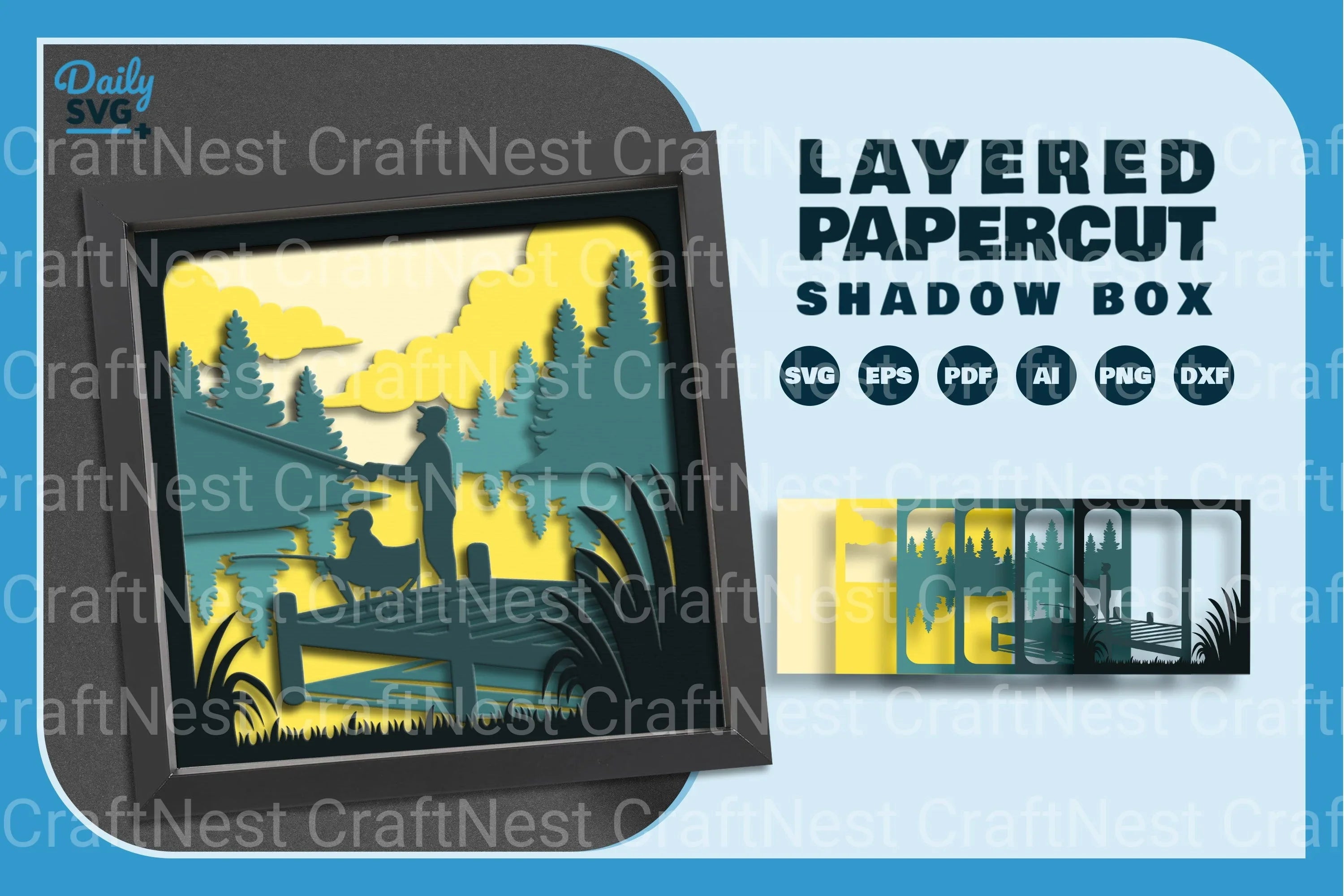 Fishing Papercut SVG Bundle for Crafting