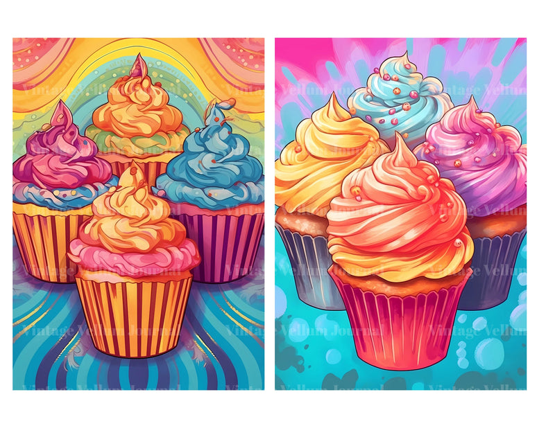 Rainbow Cupcakes Junk Journal Pages - CraftNest