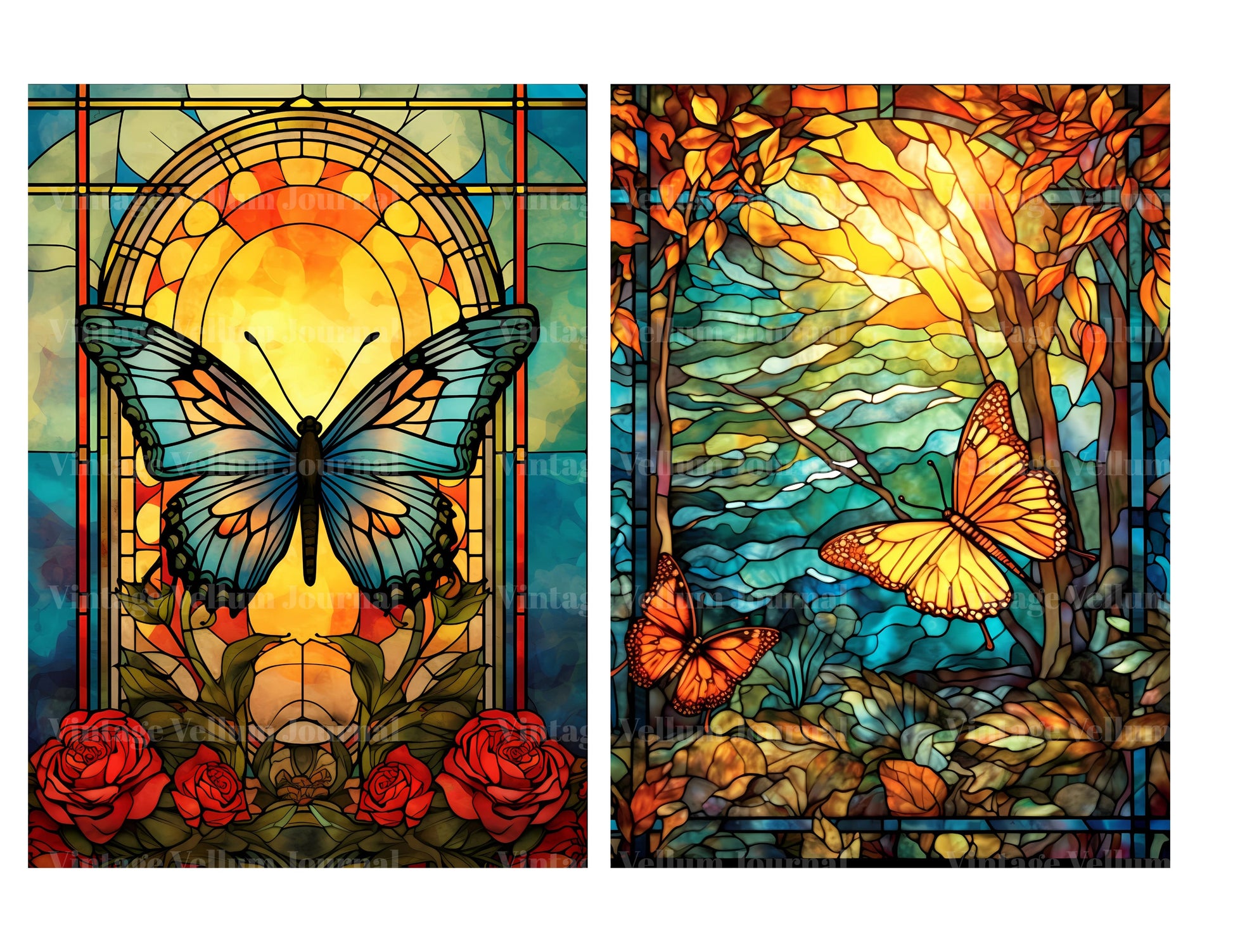 Stained Glass Butterflies Junk Journal Pages - CraftNest