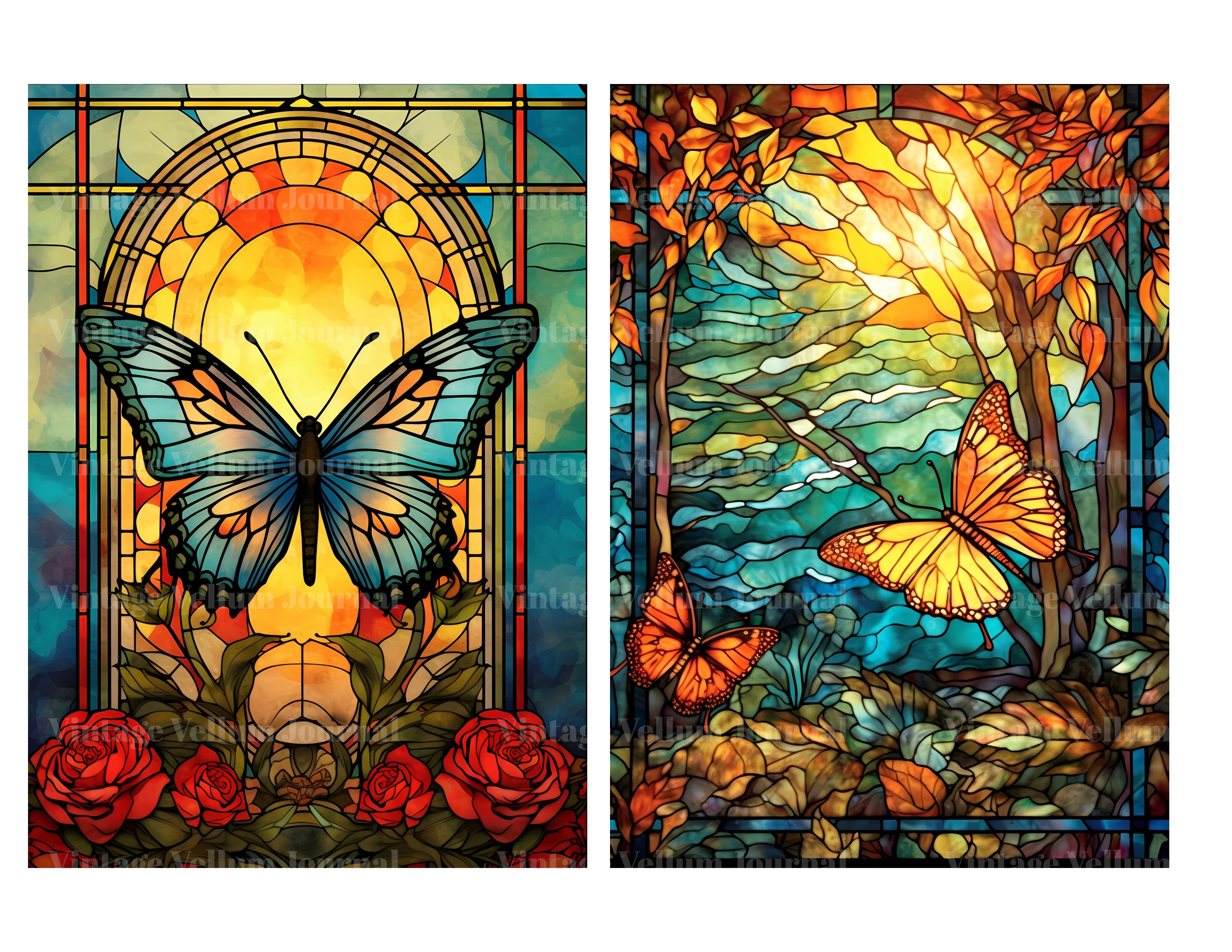 Stained Glass Butterflies Junk Journal Pages - CraftNest
