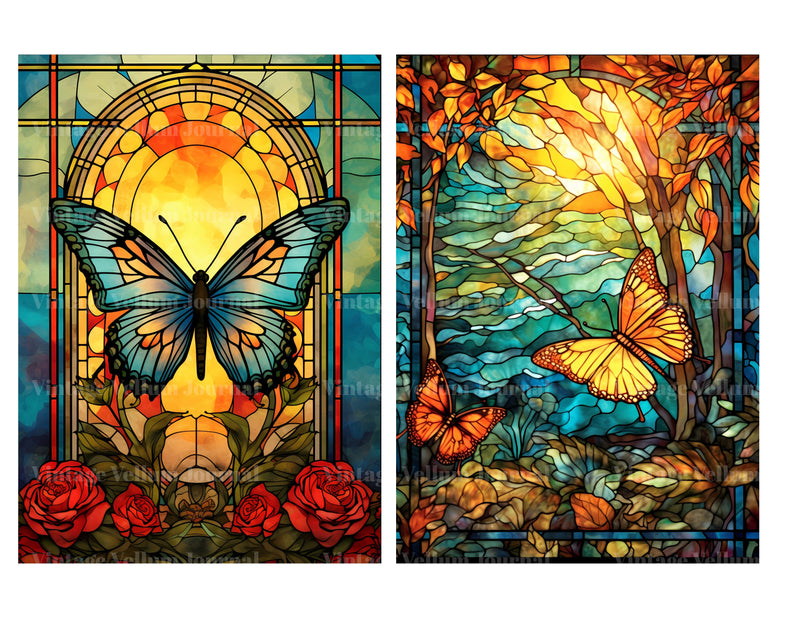 Stained Glass Butterflies Junk Journal Pages - CraftNest