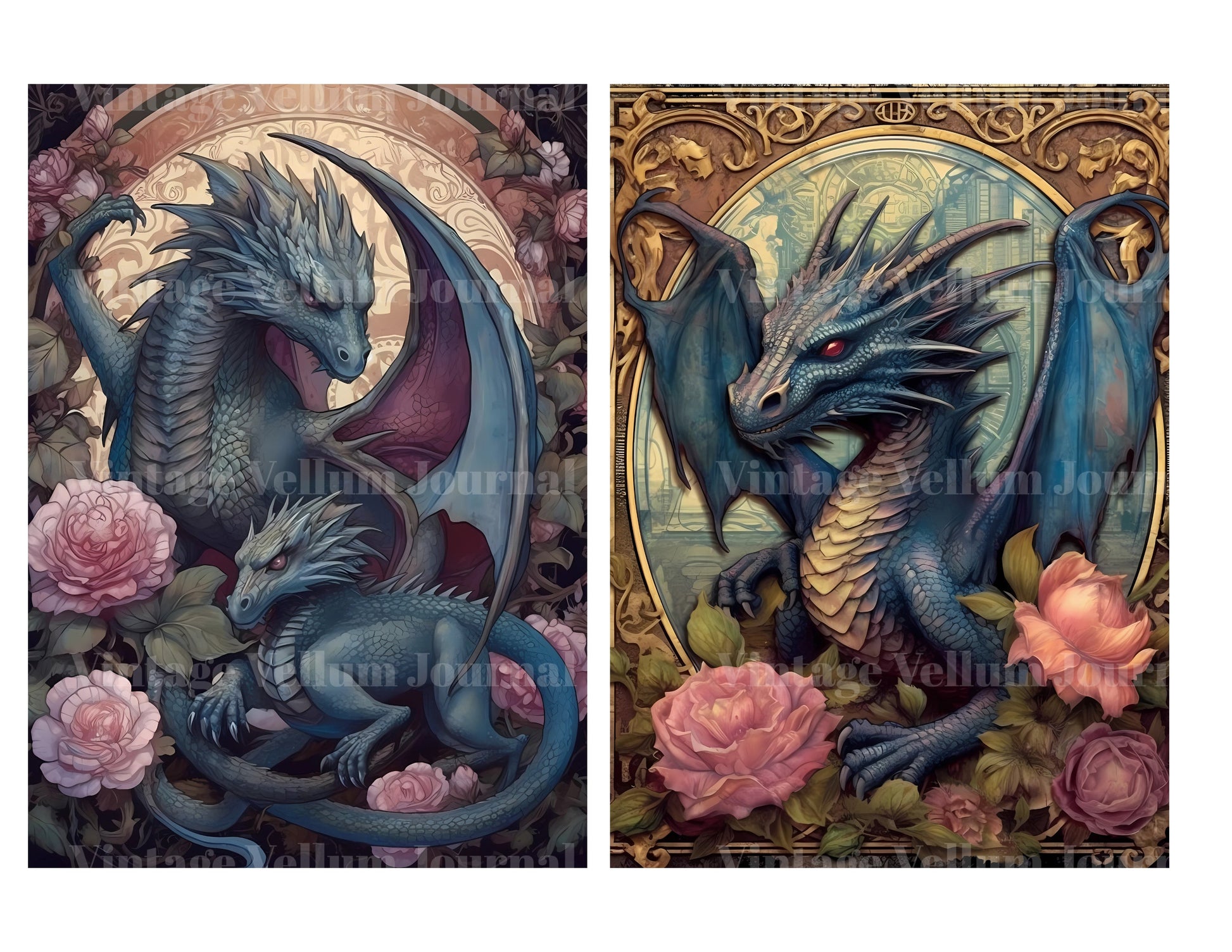 Dark Fantasy Dragons Junk Journal Pages - CraftNest