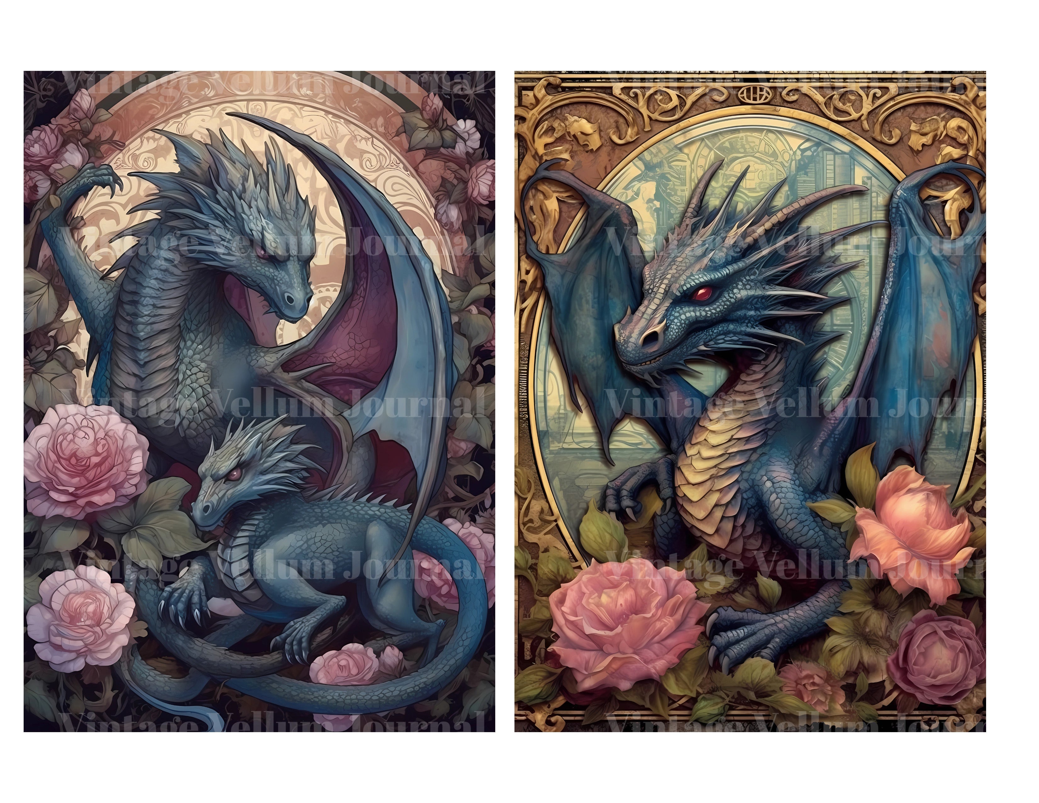 Dark Fantasy Dragons Junk Journal Pages - CraftNest